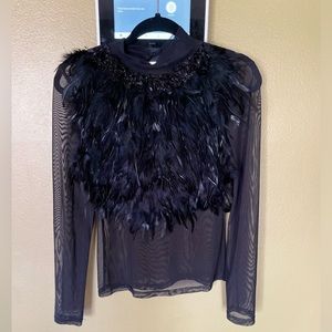 Mesh Top with orchid feather on front